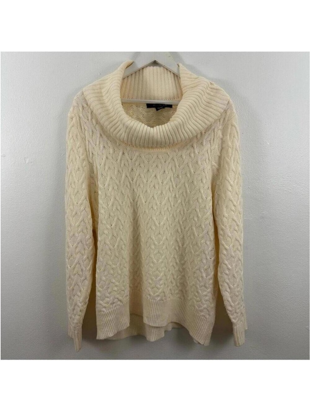 89th & Madison Long Sleeve Cowl Neck Sweater Ivory/Cream Size 3X